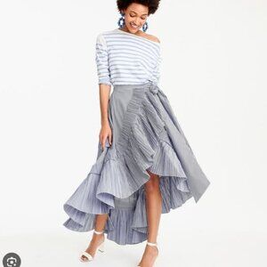 Blue and white, shirred ruffle wrap, high-low poplin Jcrew  skirt
